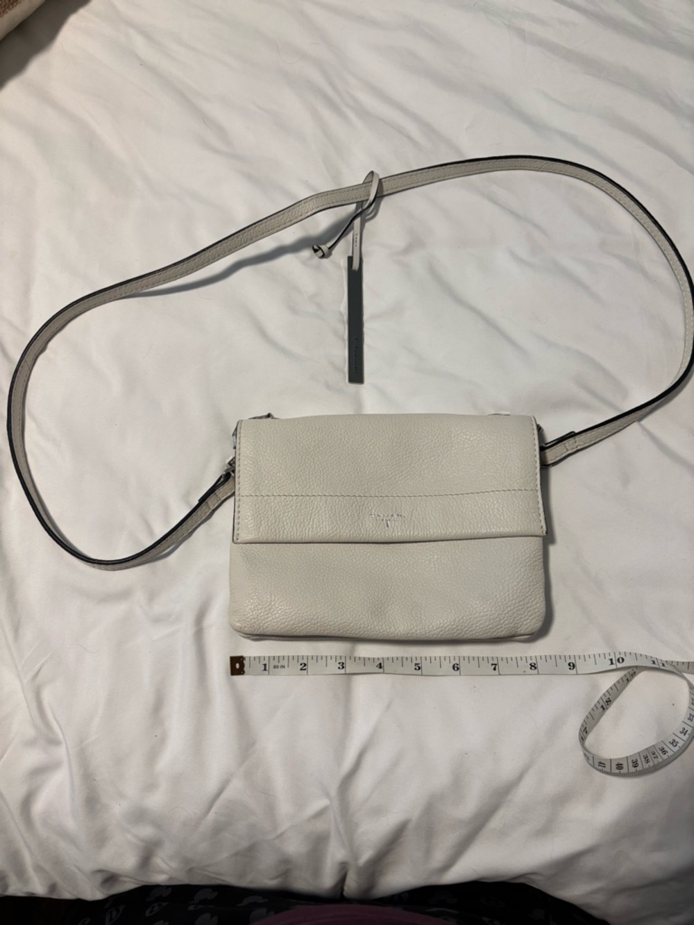 Tahari White Pebbled Leather Crossbody Bag